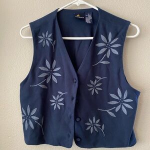 Liz Claiborne Floral Embroidered Button Front vest